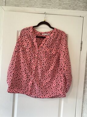 Notations Pink Polka Dot Button-Front Blouse XL EUC